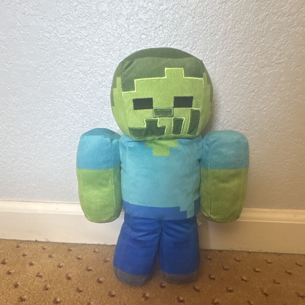 Minecraft Zombie Plush Doll Stuffed Toy Video Game Character Green Blue 12in